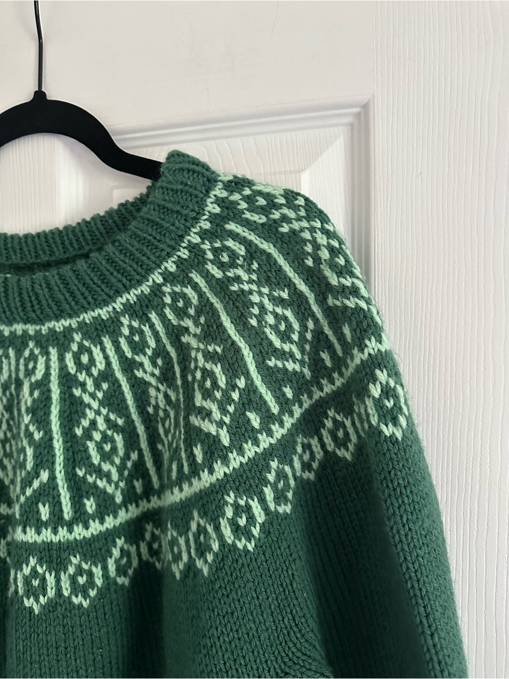 Size XL Handmade Women’s Green Fair Isle Nordic Knit Sweater - Picture 5 of 6